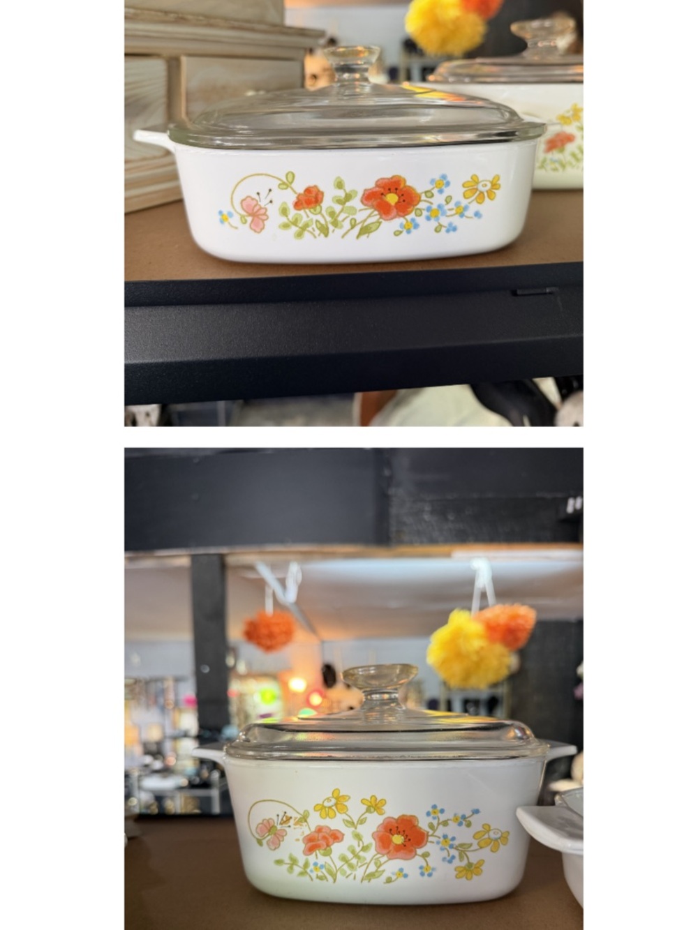 Vintage set of 2 Corning ware Floral White Covered Casserole Dish